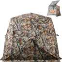 Wide Bottom Hunting Blind 3/4 Person with Portable Chair, 270/360 Degree See Through Pop up Ground Blinds for Deer Turkey Duck Hunting, Bow Hunting Adjust Windows with Silent Zipper