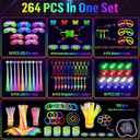 OLUPP Glow in the Dark Party Supplies, 264 PCS Light Up Party Favors with LED Glasses,Glow Sticks,Finger Lights,LED Hair Clips,Slingshot,Glasses Molds,Butterfly Bracelet for Birthday,Raves,New Year