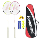Kawasaki Badminton Rackets, Professional Graphite Shaft Badminton Set of 2 for Backyard, with 2 Lightweight Carbon Badminton Racquets/3 Badminton Shuttlecocks/2 Racquet Overgrips/1 Carry Bag