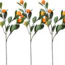Artificial Orange Branches, 3Pcs Tangerine Branches, 25 Inch Realistic Faux Oranges Fruit with Green Leaves, Decorative Orange Branches for Vase Home Party Decoration