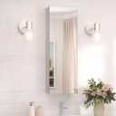 TokeShimi 12 x 36 Farmhouse Medicine Cabinet Recessed or Surface Mount Aluminum, Mirror with Stepless Adjustable Storage, Silver Bathroom Mirror Medicine Cabinet Frameless Metal Modern