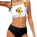 Arshiner Girls Bikini Beach Swimwear 2 Piece Swimsuits Floral Printing Bathing Suits for 4-15 Years (A Big Sunflower Pattern)
