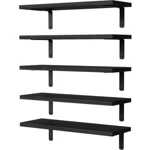 DOLLFIO Floating Shelves, 5 Sets Wall Shelves, Wood Floating Shelves for Bedroom Wall Dcor, Wall Mounted Floating Bathroom Shelf for Storage, Floating Book Shelf, Living Room Black