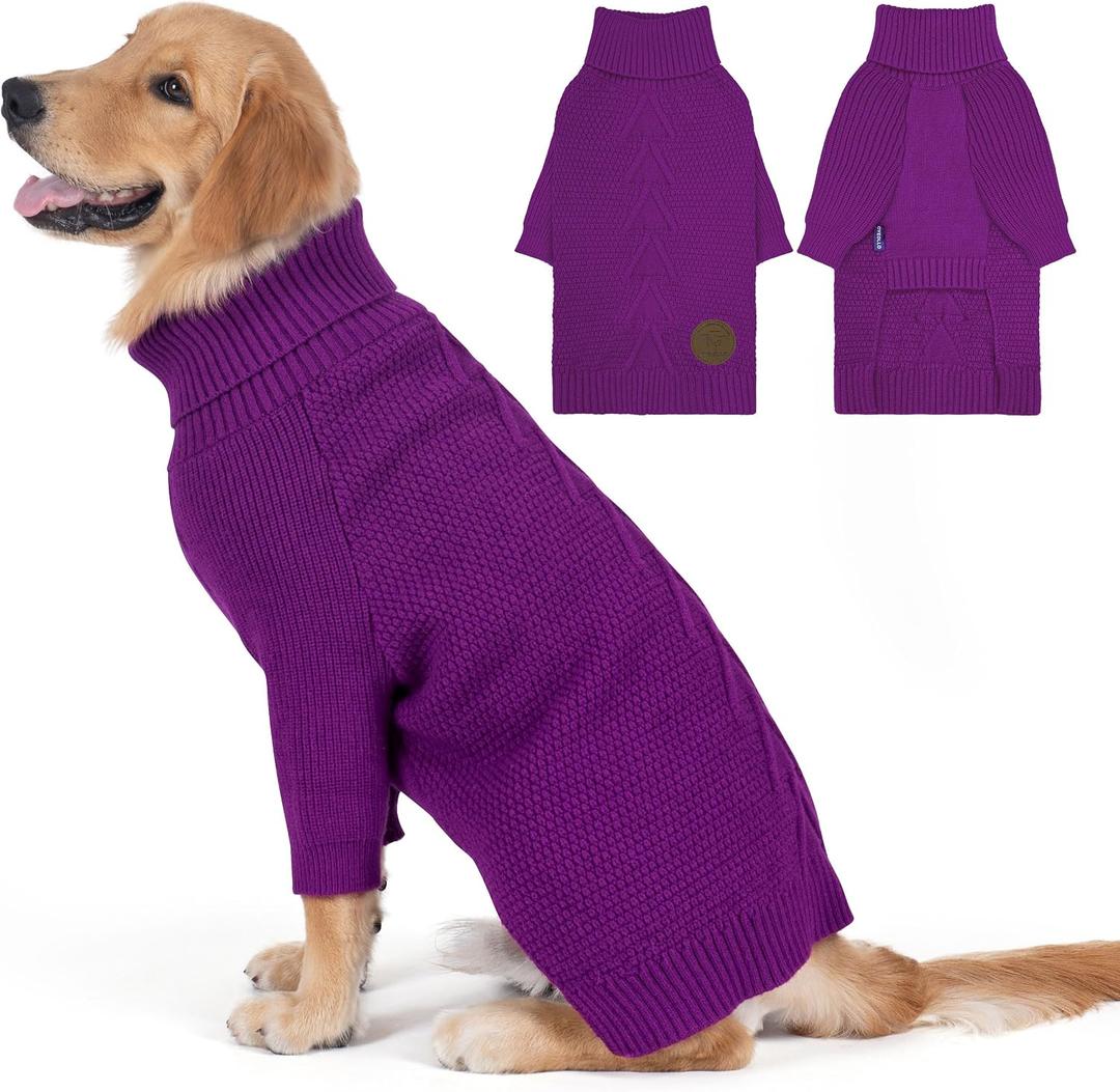 cyeollo Dog Sweater Pullover Turtleneck for Large Dogs, Classic Knitwear Fall Winter Cold Weather Dog Clothes Warm Pet Apparel Medium Large Dog Sweaters, Purple 2XL