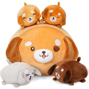 5PCS Cute Corgi Dog Plush Pillow, 15'' Corgi Plush Stuffed Animal with 4 Baby Corgi Plushies, Soft Dog Plush Sleeping Pillow Doll Toy Christmas Birthday for Kids Girlfriend Room Decor