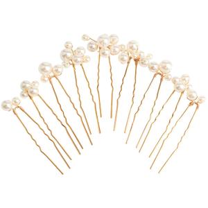 U Shaped Pearl Wedding Hair Pins for Bridal Women, Set of 9 (Gold)