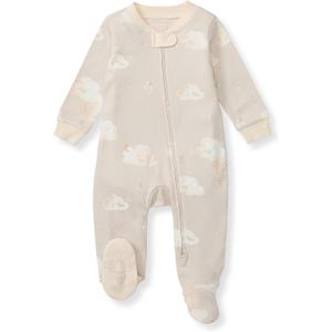 Burt's Bees Baby Baby Girls Pajamas, Zip Front Non-Slip Footed Sleeper Pjs, 100% Organic Cotton (3-6 Months, Good Night Sky)