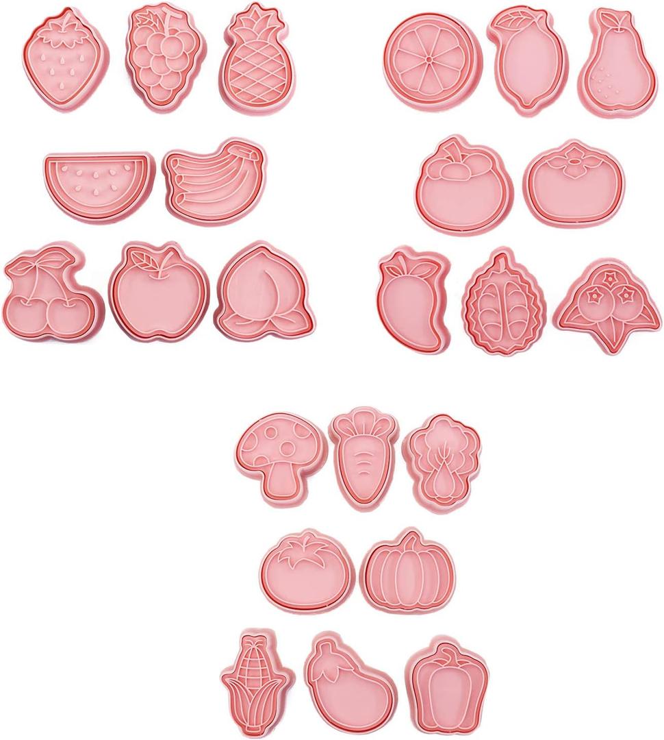 24pcs Cartoon Fruit Vegetable Biscuit Molds Cookie Press Molds Kitchen Accessories Cookie Set Cookie