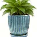 6-Inch Ceramic Plant Pots with Drainage Hole, Flower Pots Planters Pots for Indoor Plants, Flower Pots for Indoor/Outdoor Plants - Succulent, Snake Plant, Money Tree, Basil Planter, Glaze Blue