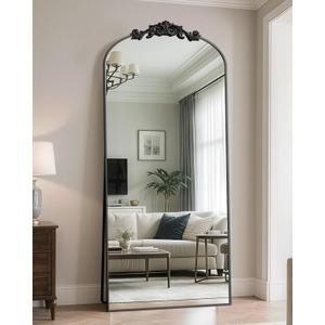 Antok Arched Full Length Mirror, 71"x32" Floor Mirror with Carved, Full Body Mirrors for HomeDecor, Standing/Halling Large Wall Mirror for Bedroom, Living Room, Cloakroom, Black, Retro Style