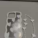 Jusy Compatible with iPhone 11 Pro Max Case with Wavy Edge, Cute White Heart Mirror Curly Phone Cases, Shockproof Hard PC & Soft TPU Bumper Protection Cover for Women Girls with Bracelet Chain