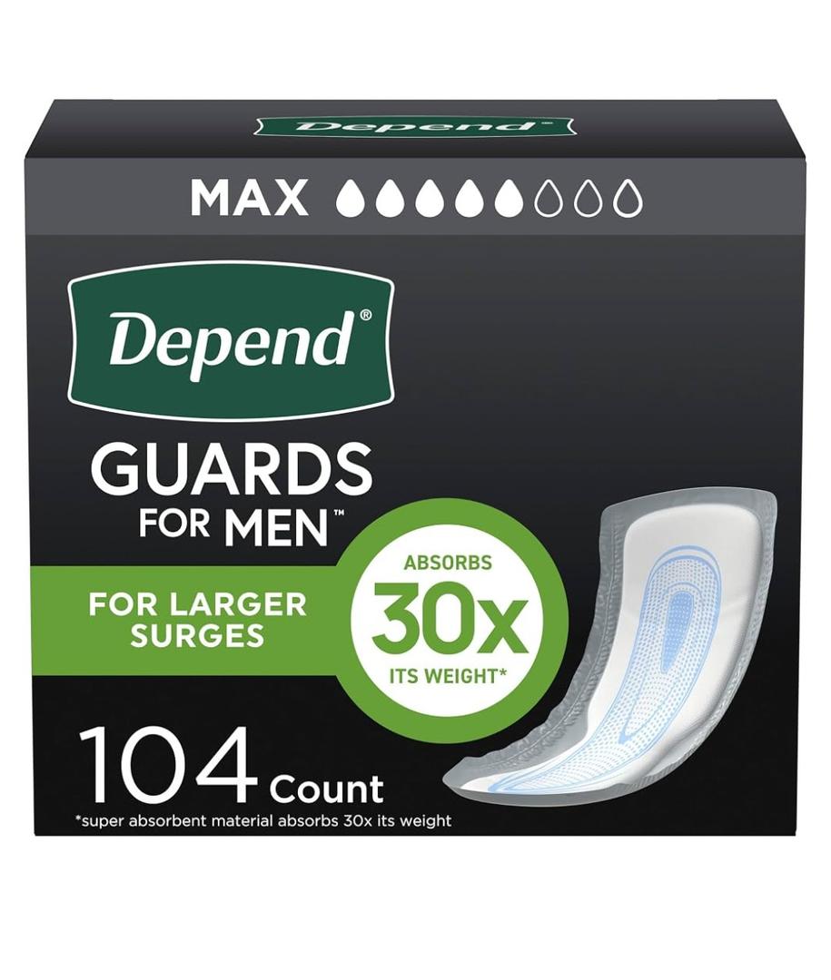Depend Guards Incontinence Pads for Men, Maximum Absorbency, 104 Count (2 Packs of 52)