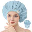 Years calm Reusable Waterproof Shower Caps for Women, Hair Caps for Showers, Double-Layer Elastic Design, for All Hairstyles, Travel-Friendly (Sky Blue)