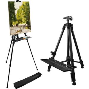 RRFTOK Art Easel Stand for Painting and Sign - Aluminum Metal Artist Tripod Adjustable Easels for Display Height from 21 to 61Inches - Canvas Stand with Paintbrush Tray for Artists Adult Holder
