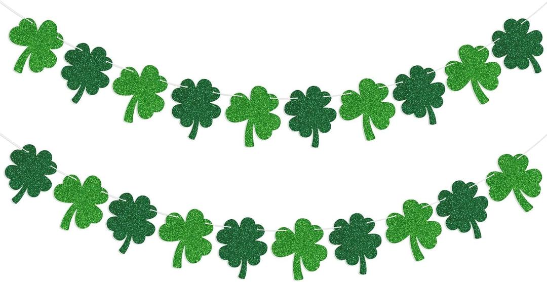Hooqict St. Patrick's Day Banner Shamrock Clover Party Banner Garland Sign St Patricks Day Shamrock Decorations for Happy Saint Patricks Green Birthday Decorations Party Supplies