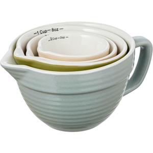 Creative Co-Op Stoneware Batter Bowl, Set of 4 Sizes, Multicolor Measuring Cups, Sky Blue