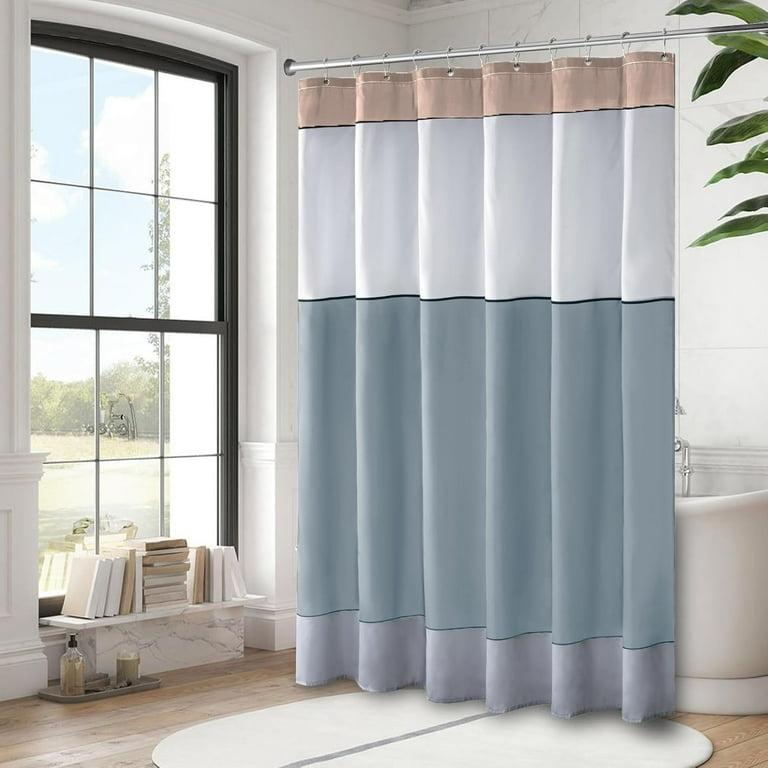 Blue Shower Curtain for Bathroom，Boho Fabric Striped Shower Curtain Textured Waterproof Modern Farmhouse Blue Shower Curtain with Hooks 70"W x 72"L (Pack of 1)