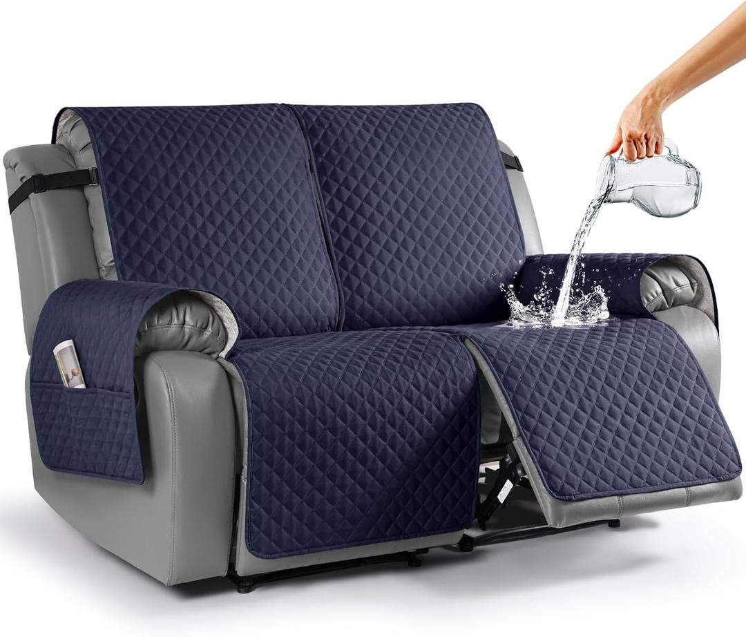TAOCOCO Loveseat Recliner Cover Non-Slip Sofa Slipcover, Pet Cover for 2 Seat Recliner with Elastic Straps, Washable Reclining Loveseat Covers Recliner Furniture Protector (2 Seater, Dark Blue)