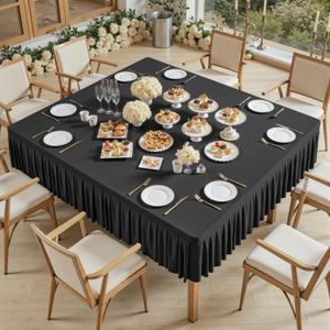 Wish Care Black Spandex Tablecloths for 60x60 Inch Square Tables, Stretch Fitted Table Clothes with Pleated Ruffle Skirt for 60 Table, Wrinkle Free and Elastic, for Party Kitchen Home Dining
