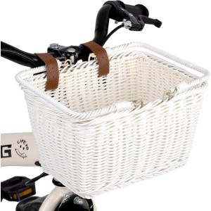GRANNY SAYS Kids Bike Basket, Front Bicycle Bike Baskets for Kids, Small Wicker Bike Basket for Boys and Girls, Small Wicker Basket for Bike, 9" x 7" x 6", 1-Pack (White)