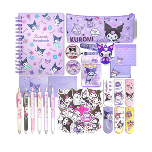 Lobsgous Kuromi School Supplies Set, Kawaii School Supplies Gift Set, Including Cartoon Journal Pencil Case Ballpoint Pen ID Badge Holder Stickers Key Chain Bookmark