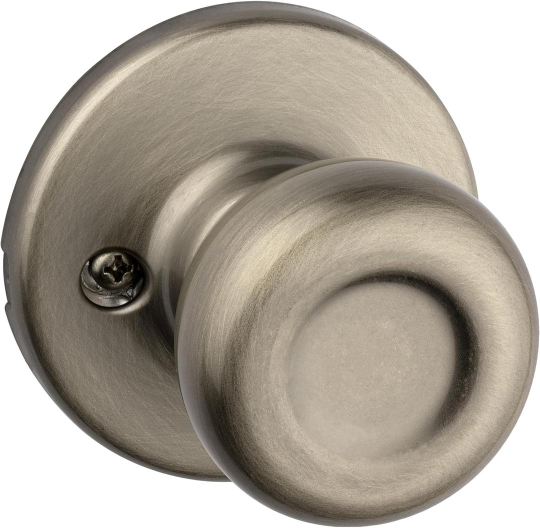 Kwikset Tylo Dummy Door Knob, Single Sided Handle for Closets, French Double Doors, and Pantry, Antique Brass Non-Turning Interior Push/Pull Door Knob, with Microban Protection (Pack of 1)