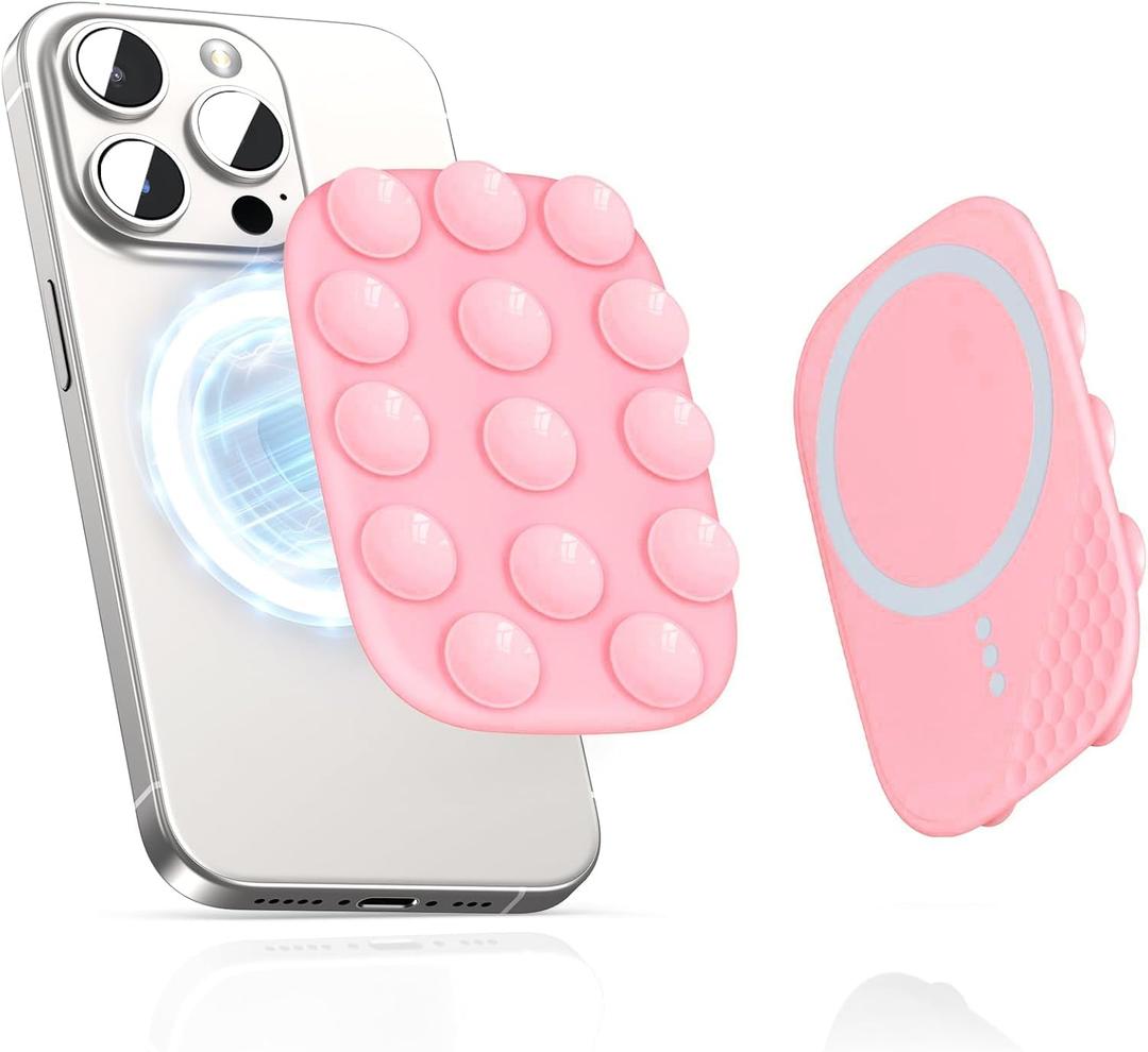 2 x Magnetic Phone Suction Grip, Shower Phone Holder for MagSafe, Octo Phone Sticky Buddy Suction Grip for iPhone 16 15 14 13 12, Birthday Christmas for Women Pink