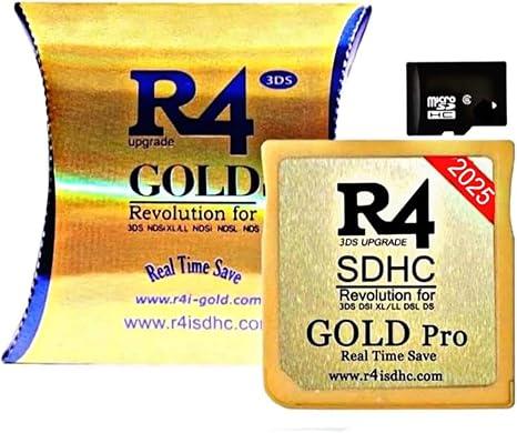 R4 SDHC Gold Pro Adapter with 32 GB Micro SD with YS Menu with 500 in 1 Will Work On DS DSI DSIXL 2DS 2DSXL 3DS 3DSXL