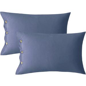JELLYMONI Pillowcases - Standard Set of 2 Cotton Button Pillow Covers, 2026in Blue Bed Pillow Cases, 100% Washed Cotton Soft Breathable