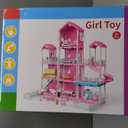 Pink Villa Playset for Girls Ages 3-7, 4-Story 10-Room House with 2 Dolls, Furniture & Accessories, Pretend Play Toddler Toy, Birthday Gifts for Kids 3-8