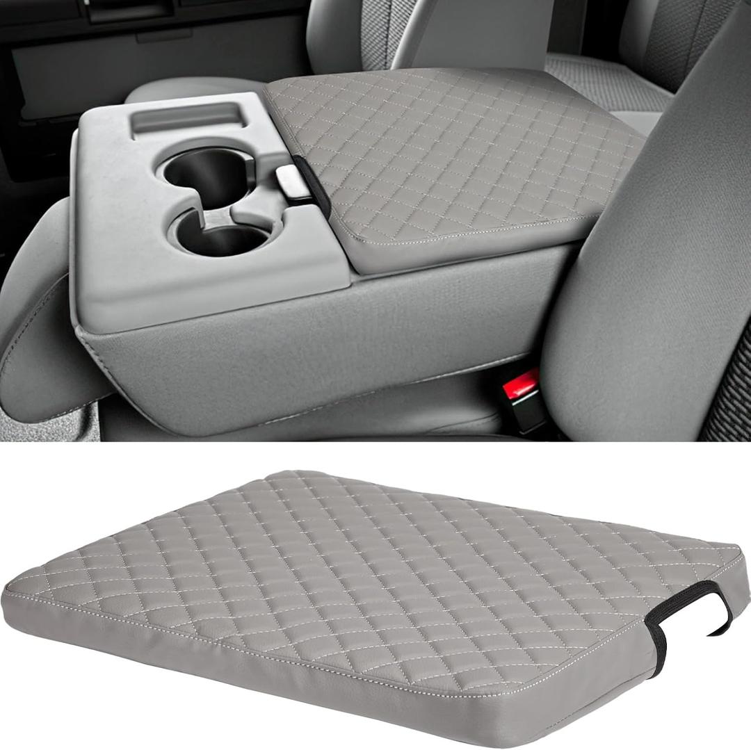 ISSYAUTO Center Console Cover Compatible with 2011-2016 Ford F250 F350 F450, 2011-2014 F150 with Jump Seat Console Leather Armrest Cover Center Console Cushion, Gray (Jump Seat Only)