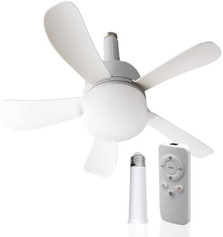 Wunder Cool Socket Fan Light, Small Ceiling Fans with Lights & Remote, E26 Base Screw in Ceiling Fan in Light Socket Fan Light Bulb with 5 Light Modes & 3 Fan Speed Levels
