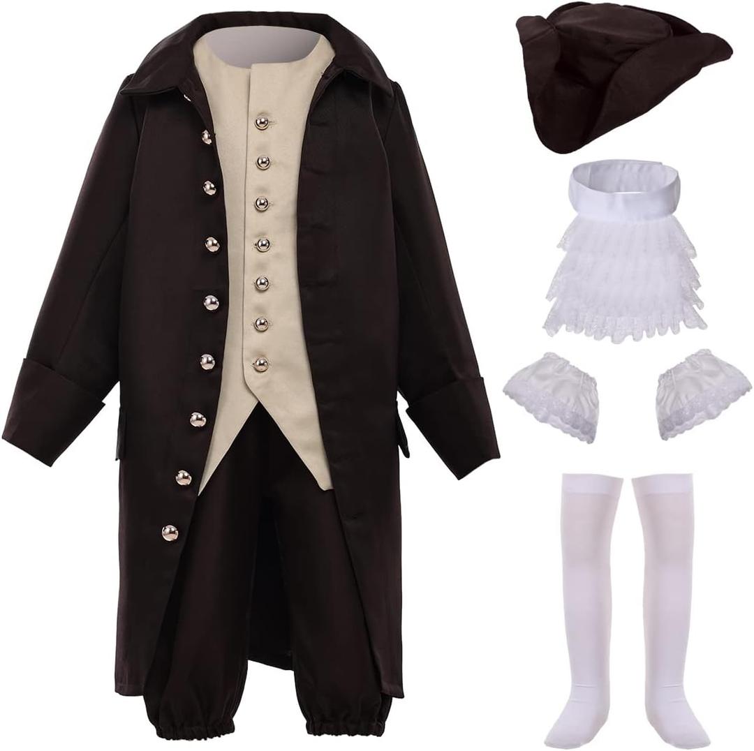 BPURB Colonial Costume Boys 18th Century American Costume (10, Brown)