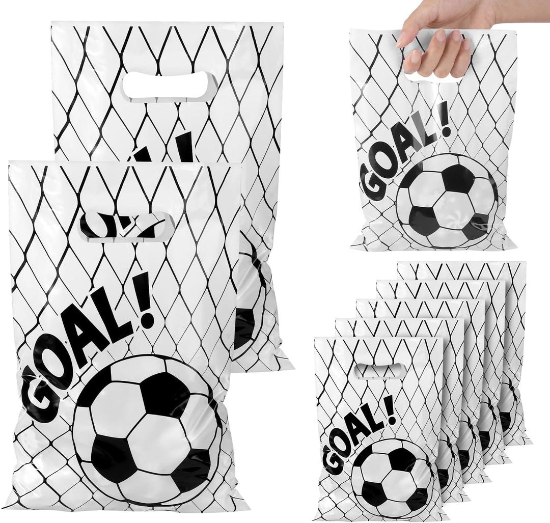 PEUTIER 50pcs Soccer Gift Bags - Plastic Goodie Bags for Team Kids Teens Games Sports Events (White)