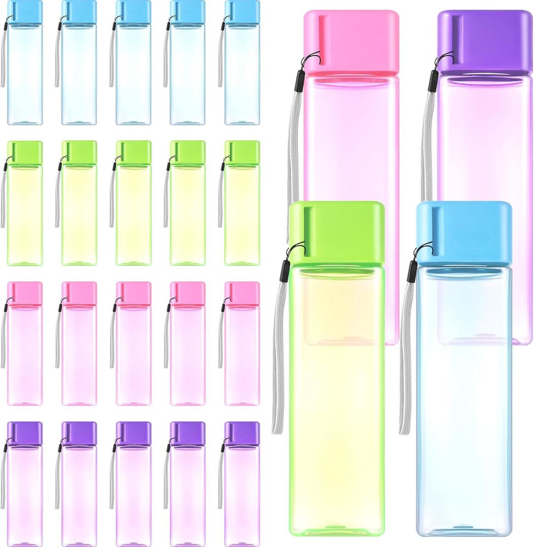 Olgaa 24 Pcs Water Bottle Bulk 16oz Kids Water Bottle Reusable Leak Portable Plastic Sports Drink Water Bottles With Handle Strap for Cycling Camping Hiking Gym Yoga (Light Pink, Purple, Green, Blue)
