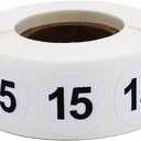 White with Black Number 15 Circle Dot Stickers, 3/4 Inch Round, 500 Labels on a Roll for Organization and Inventory - Semi-Gloss Finish - Made in The USA