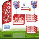 56 Piece Open House Signs for Real Estate Kit, 1 Open House Flag, 9 Double-Sided Estate Sale Arrows and Signs with Metal Stakes, Plus 24 Balloons, Suitable for Real Estate Brokerage Supplies (red)