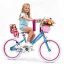 WinHope Girls Bike with Doll Seat, 20 Inch Kids Bike| Dual Brake with Training Wheels / Kickstand & Streamers Birthday Gift for Toddler Outdoor Riding,
