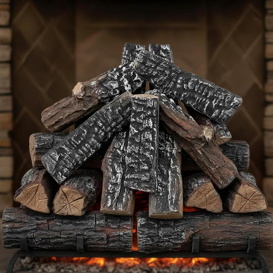 LemonRoad 15 Pcs Small Faux Logs Decorative Heat Resistant Fake Logs Wood Realistic Stackable Ceramic Branches for Indoor Outdoor