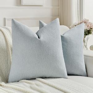 FUTEI Pack of 2 Chenille Decorative Throw Pillow Covers 20x20 Inch,Soft Cozy Faux Linen Textured Cushion Case,Farmhouse Home Decor for Couch Living Room,Dusty Blue