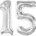 Silver Number 15 Balloon 40 inch, 15 Number Balloons, 15th Silver Birthday Decorations for Girls Boys Kids, 15 Year Old Silver Party Supplies