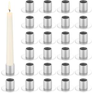 24 Pcs Taper Candle Holders Bulk for Pillar Candles Metal Taper Candlesticks Holders Centerpieces Short Candle Stick Holder Decor for Table Centerpieces Wedding Decor Dinner Party(Silver)
