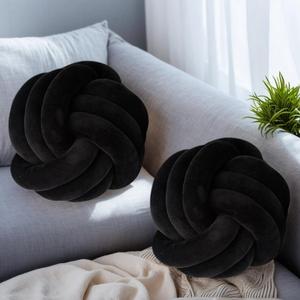 2 Pcs Knot Pillows, Black Knotted Ball Pillow Plush Throw Pillows for Bed Sofa Couch, 8.7" Decorative Round Pillow Cushions
