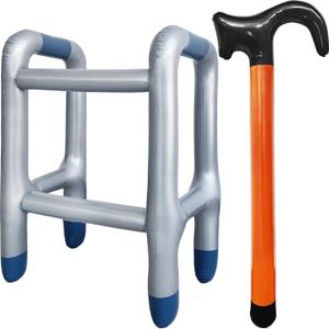 2 Pcs 100 Days of School Costume Prop Gag Gifts Inflatable Walker and Cane for Men,Funny Old Age Costume Prop for Retirement Party Decorations