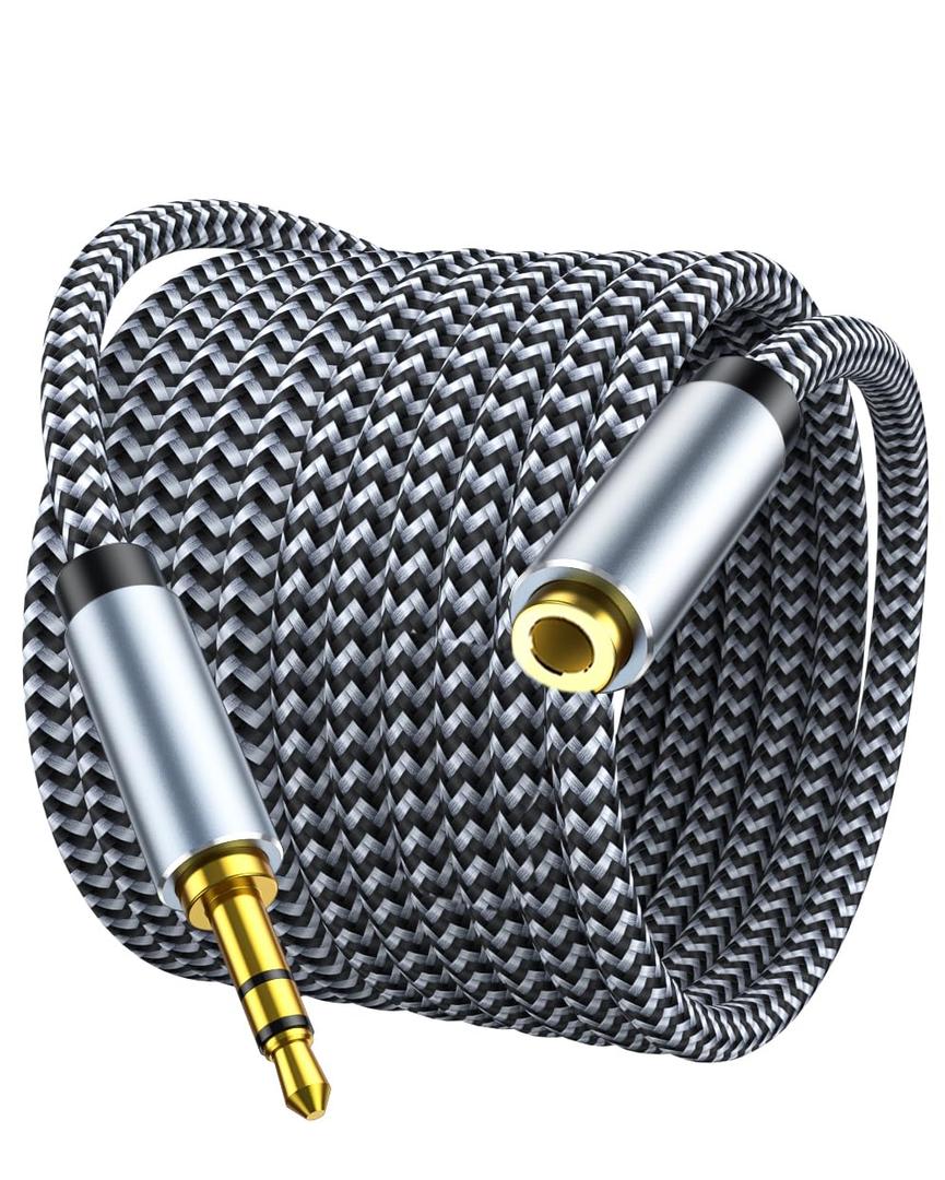 3.5mm Headphone Extension Cable 20ft, Nylon Braided Aux Cord Extender for Smartphones, Tablets, Media Players (No Mic Support)