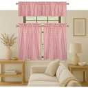 Native Fab Gingham Check 3 Pieces Window Curtain Tiers 26"x36" and Valance 54"x18" Set - Rod Pocket - Semi Sheer - Farmhouse Small Curtain for Kitchen, Bedroom, Living Room - Red and White