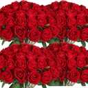 100 PCS Fake Red Roses, Artificial Red Flowers Bulk Realistic Silk Faux Rose with Stems for Wedding Decoration Anniversary Bridal Bouquet DIY Floral Arrangement Romantic Home Decor Gifts