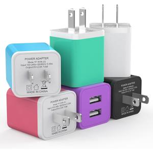 6Pack USB Wall Charger, iGENJUN 2.4A Dual USB Port Cube Power Plug Adapter Fast Phone Charger Block Charging Box Brick for iPhone 17/17 Pro/17 Pro Max/16, Samsung Galaxy, Pixel, LG, Android-Colorful