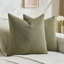 FUTEI Pack of 2 Solid Chenille Throw Pillow Covers 20x20 Inch Soft Cozy Wheat Ear Striped Textured Decorative Cushion Cases Modern Farmhouse Accent for Couch Bed Living Room, Olive Green