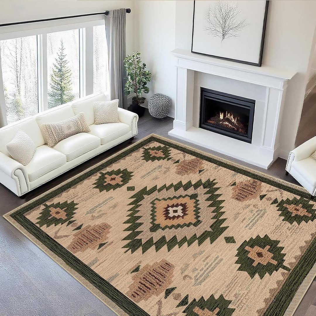 9x12 Area Rug for Living Room Western Rug Aztec Southwestern Rugs Machine Washable Tribal Navajo Southwest Rug Non Slip Printed Low-Pile Indoor Floor Carpet for Dining Room Bedroom Office, Camel